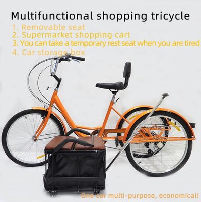 Alta capacidade de carga 150 kg Triciclo pedal 24 polegadas 7 velocidades Triciclo multifuncional adulto